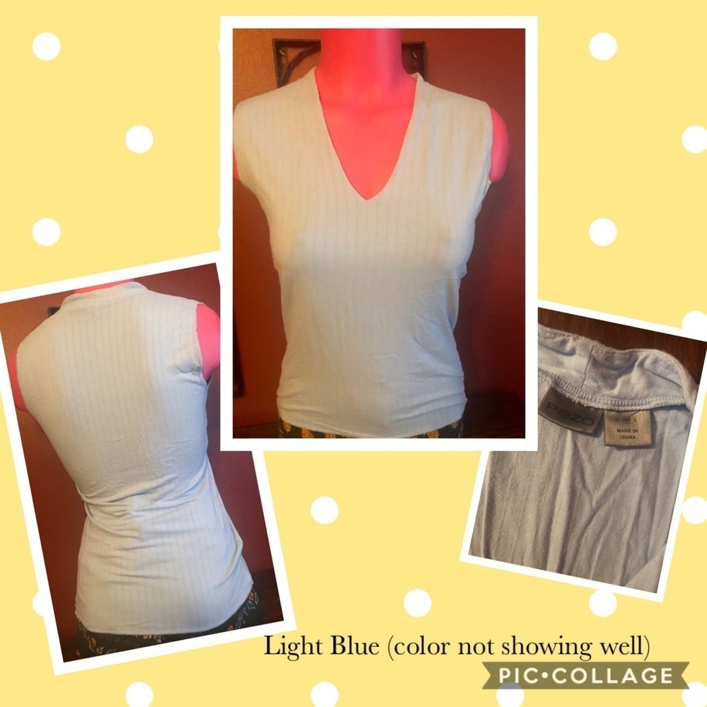 Blue Sleeveless V Neck Top by Pazo M